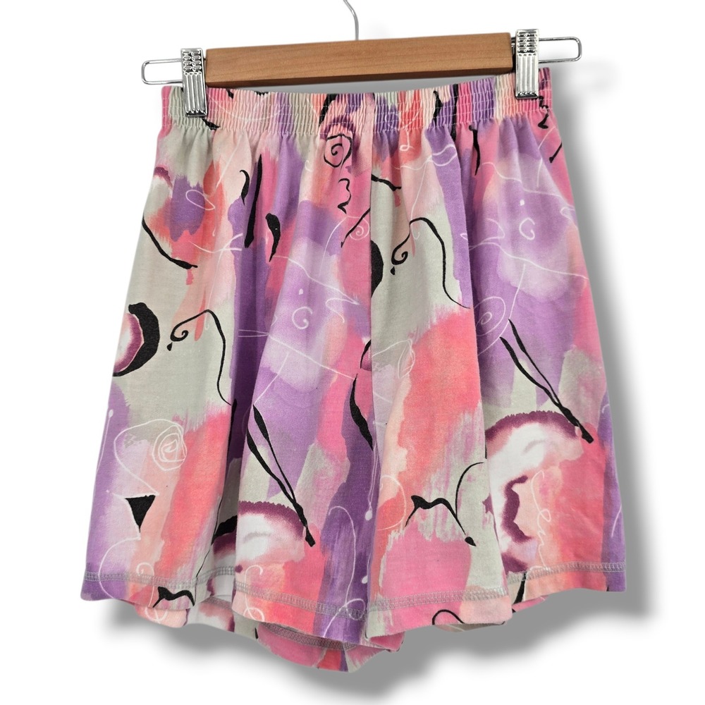 Vintage Marika 90s Abstract Watercolor High Waist Shorts Pink Purple Womens M